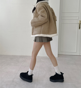 (COW LEATHER🤎🐑🐄) ダルメシアンアグ4㎝プラットフォームショートブーツ