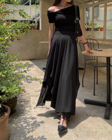 Kun chiffon layered unbalance wrap skirt