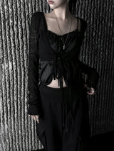 slub crop strap knit cardigan (4color)
