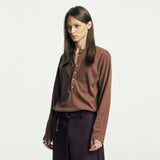 below button-down henry neck long sleeve brown