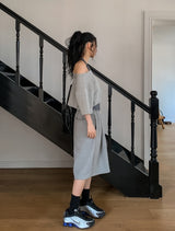 Mio pinstripe off-shoulder layered set