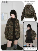 camouflage thick hood zip-up