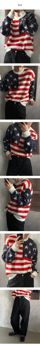 [F/W] アメリカンフラグヘアラウンドネックニット(2color)