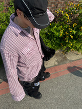 No.1242 W check thin SHIRT (4color)
