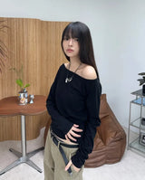 パラ オフショルダー ボートネック ロングスリーブ ティー