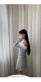 レースリボンリブクロップTシャツ