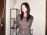 (4color) Flower Button Slim Cardigan