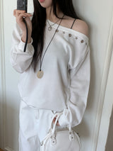 City Metal Eyelet One Off-Shoulder Brushed Sweatshirt
