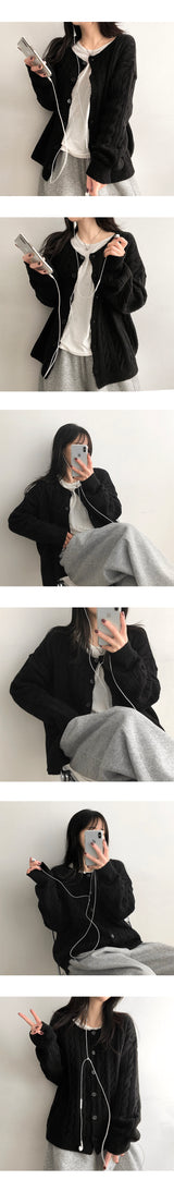 Lammy Round Twisted Knitted Cardigan