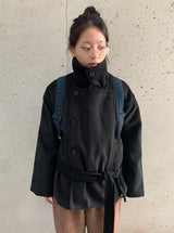 Rimlo Belt Double Button High Neck Coat