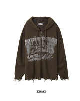 Atonic Lettering Hood Zip-Up Knit