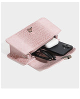 Luxury Croc-Embossed Mini Square Bag Chain Handle Crossbody Shoulder Bag
