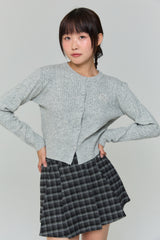 EMBROIDERED TWIST CARDIGAN - GRAY