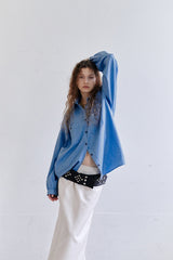 SHIRRING BLEACHED DENIM SHIRT