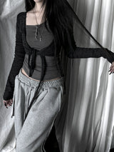 slub crop strap knit cardigan (4color)