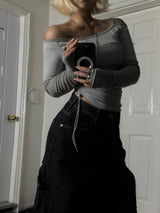 Grey shirring T-shirt