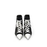 Colorful Bridge | Designer High-Top Lace-Up Canvas Shoes with Pointed Wedge Black Ankle Boots for Women