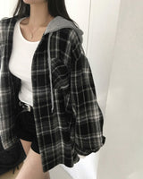 [ORIGINAL] Plain Hooded Check Shirt