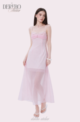 Pink chiffon see-through long dress