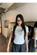 リボンレタリングラウンド半袖Tシャツ