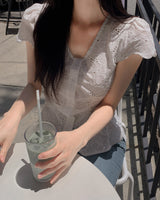 Surfy Embroidered Shirring Blouse