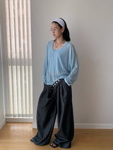 Two-wear loose long-sleeved off-shoulder T-shirt