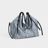 Vertical Stripe Denim Oversized Tote Bag