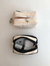 Clam Mini key ring round pouch _ Quilting black