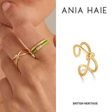 Neon Green Enamel Carabiner Adjustable 925 Silver + 14k gold plating Ring R040-01G-NG