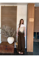 Hazelnut pintuck wide cotton casual pants