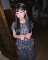 (3color) Classic Frill Check Short Sleeve Blouse