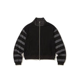 Stripe knit zip-up jacket / Black