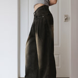 [Long/Short length] Eton One Pintuck Washed Wide Denim Pants