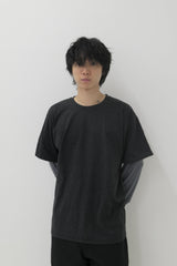 レイヤードストライプTシャツ チャコール