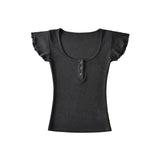 Elin U-Neck Slim Cap Tee