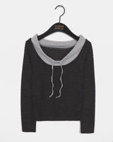 Laso Stripe Strap Layered Outer Fleece-Colored off-shoulder T-Shirt