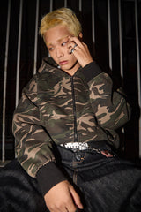 CAMO STAR HOOD ZIP UP GREEN CAMO