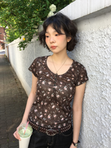 グランドフローラルボタンTシャツ (3color)