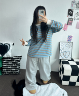 LINE POINT BALLOON WIDE LONG PANTS 🖤🤍🩶3COLOR