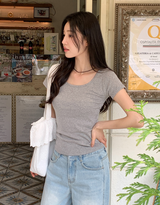 ベーシック ムード スリム Uネック Tシャツ (6color)