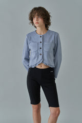 Frill crop jacket_skyblue