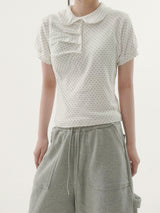Rick dot collar short-sleeve T-shirt -3C