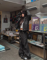 Pinstripe Workpatche Wide Denim Pants