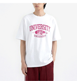 オーバーフィットクルーネックユニバーシティカーモ半袖Tシャツ ホワイトピンク