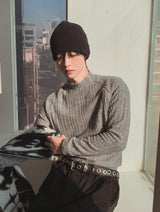 Linked Shoulder Zipper Ribbed Half-Neck Knit