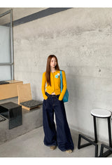 Flower Broach Yellow Round Cardigan
