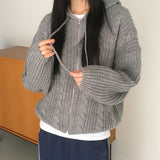 Choc Thick wool Bokashi twisted hoodie knitwear zip-up