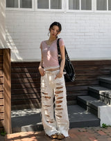 See-through layered button cap sleeve short sleeve