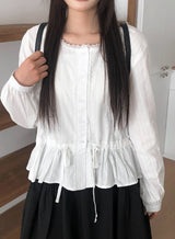 Ash Lace Waist Ribbon Strap Blouse