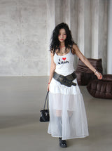 cancan frill see-through see-through long skirt
